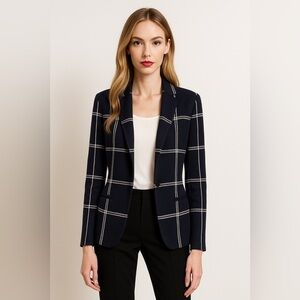 NEW NWT Loft Women's Navy Plaid Holiday Cardigan Blazer -XS-